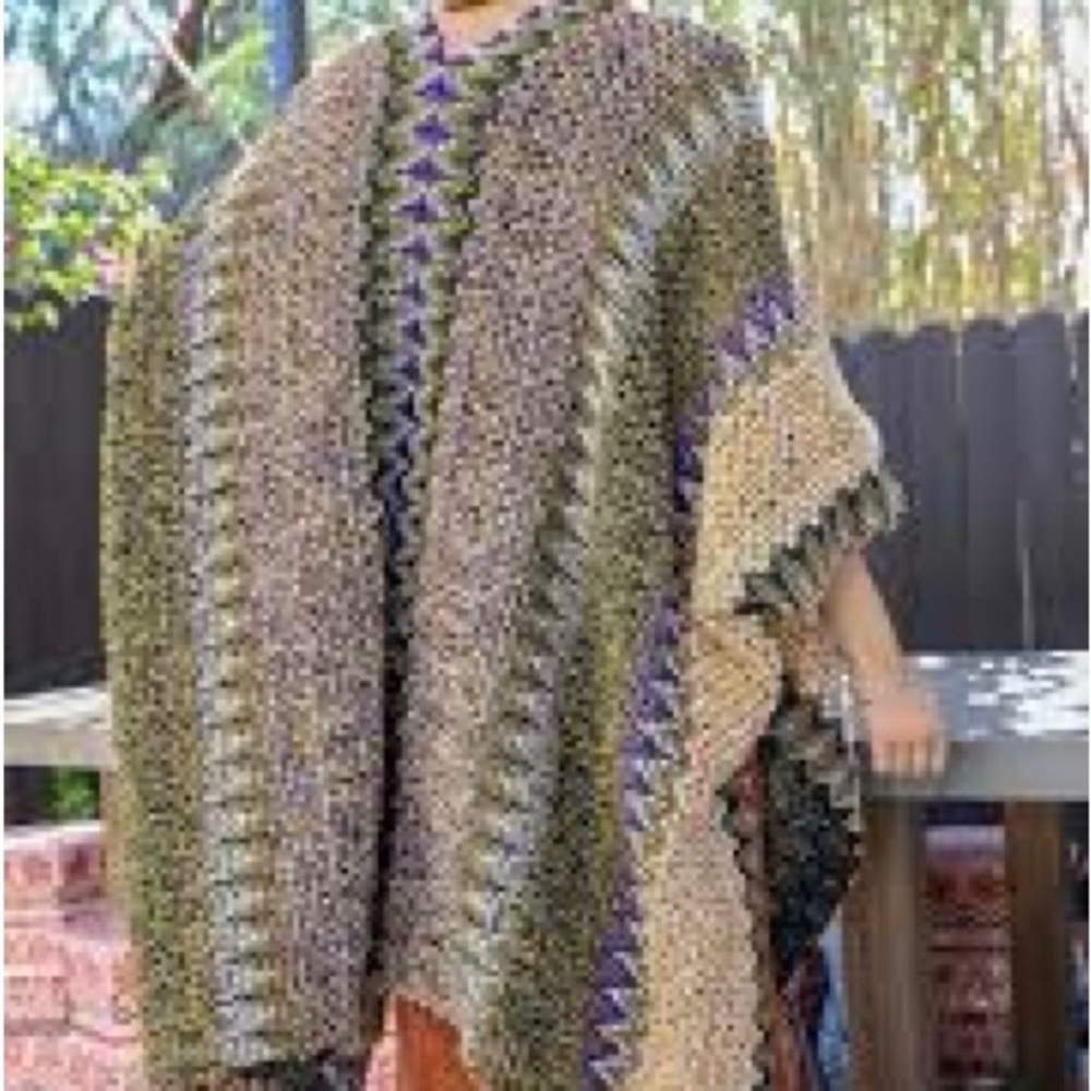 Boho Knit Poncho in Gold, Olive & Purple - Picture 5 of 5